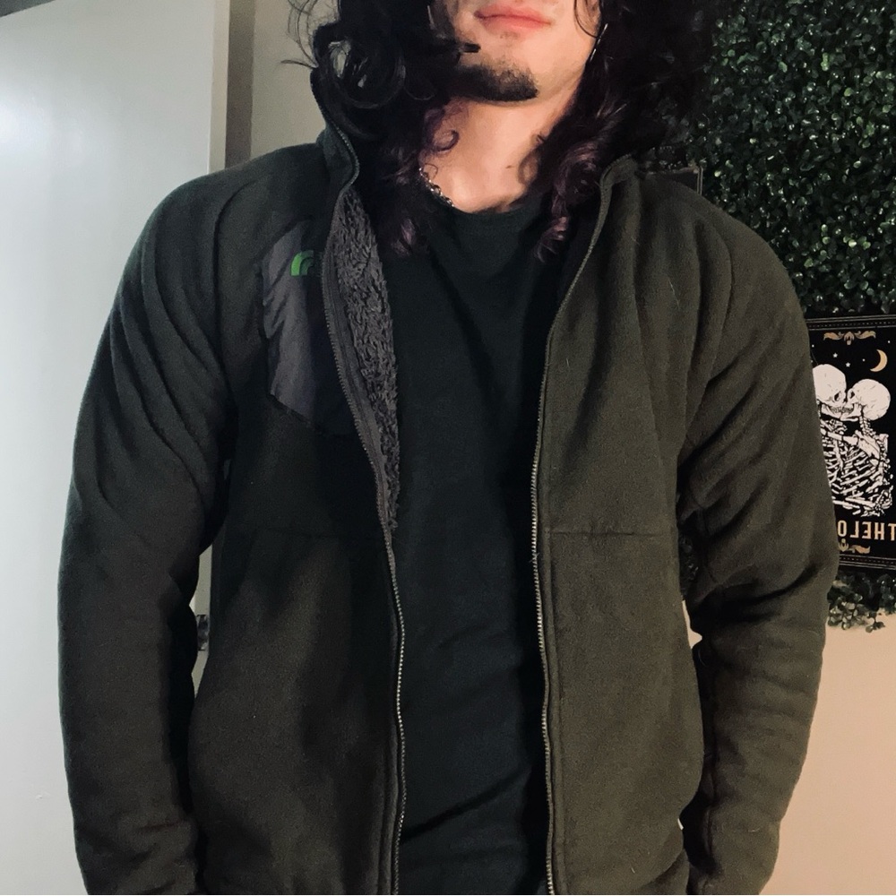 North Face Green fluffy winter zip up